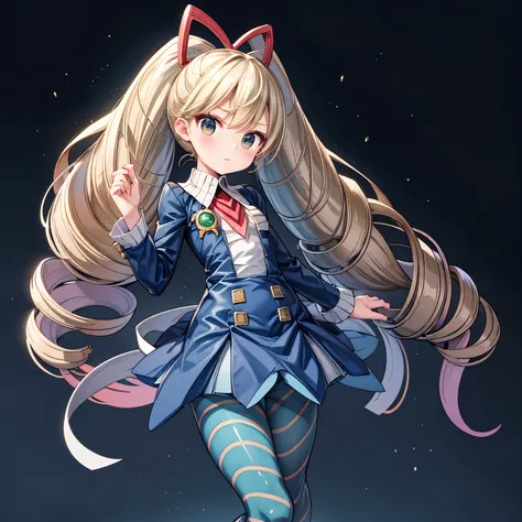 mmplatz,twintails,twin drills,dress,blue pantyhose,striped pantyhose