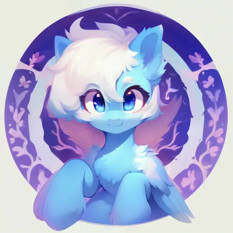 rating_safe, score_9, fluffy, feral pegasus pony, male,round cute face，transparent blue body， white mane，soft and delicate short...