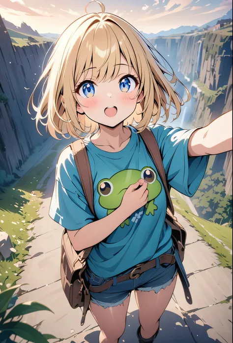 anime、デジタルanimeアート、vector art,(masterpiece:1.2)、high quality、High resolution、Very detailed、(Amazingly absurd:1.2)、(frogs eye view),Exotic lands、Girl carrying a backpack、Traveling alone、(Hitchhiking)、European countryside background、Short Bob、cute、Backpack、P...