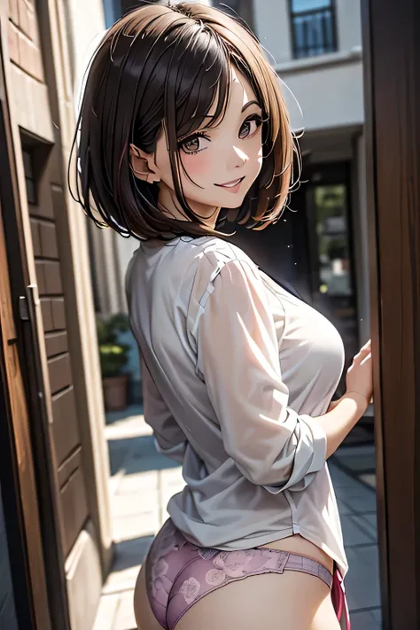 One Woman, alone, middle aged, Beautiful woman、I could see the whole body、 ((short hair)), ((Brown eyes, Beautiful eyelashes, Realistic eyes)), ((Detailed face, blush:1.2)), ((Smooth texture:0.75, Realistic texture:0.65, Realistic:1.1, Anime CG style)), Gl...