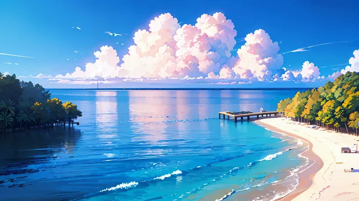 (masterpiece, best quality),maldives beach scenery, blue sky,calm clouds,best picture quality,