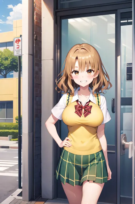 Anime Women、solo、Game CG style、masterpiece、Highest quality、High resolution、Woman with short brown hair、Brown eyed woman、Wavy Hair、Big Breasts、A woman with very large breasts、Tall Woman、clavicle、School uniforms、High school girls、Collared shirt、White shirt、S...