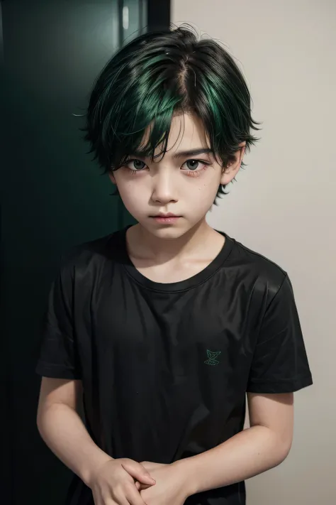 create a boy with a black shirt and green hair