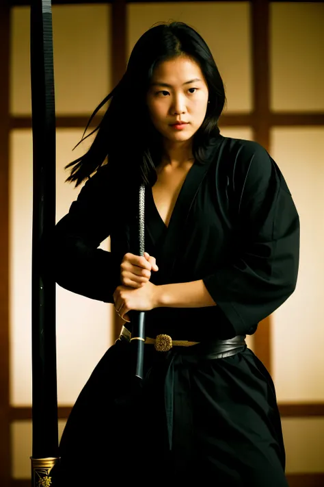 a  man hide her face and in hand a katana
