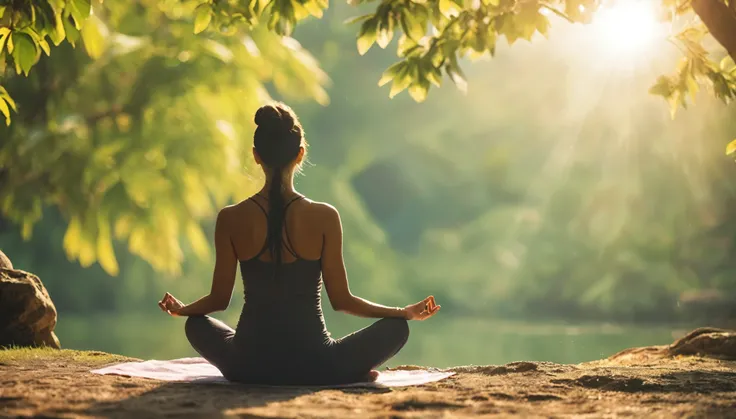 Namaste. Person meditating in a place with natural side lighting