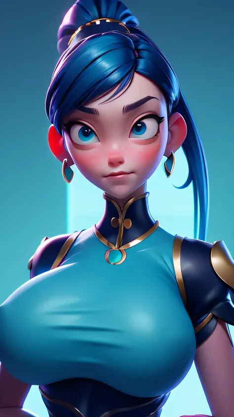 (ultra realistic,32k, masterpiece:1.2),(high detailed skin:1.1),( 8k uhd, dslr, high quality:1.1), pneumadef,turquoise hair, ponytail, tiara,(turquoise eyes:0.9) earrings, chest jewel, armor, gloves, , huge breast, (looking at viewer, portrait:1.1),, ,(rad...