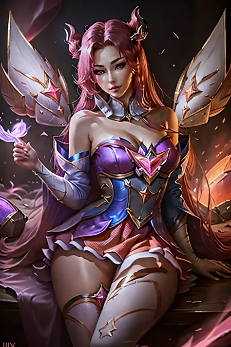 Kaisa league of legends, how to make a star guardian, the old guardian lasts, sexy girl,  looking seductive, long  hair, bared shoulders, high resolution, super detaill, 8k, best qualityer, ultra HD, General plan