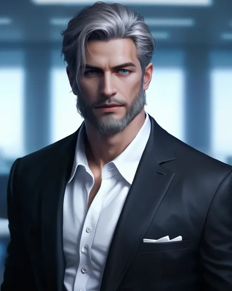 (zpdxl2), score 9, score _8_ above, realistic, a handsome, mature man, 45 years old, beard, gray hair, wearing a suit, in the ba...