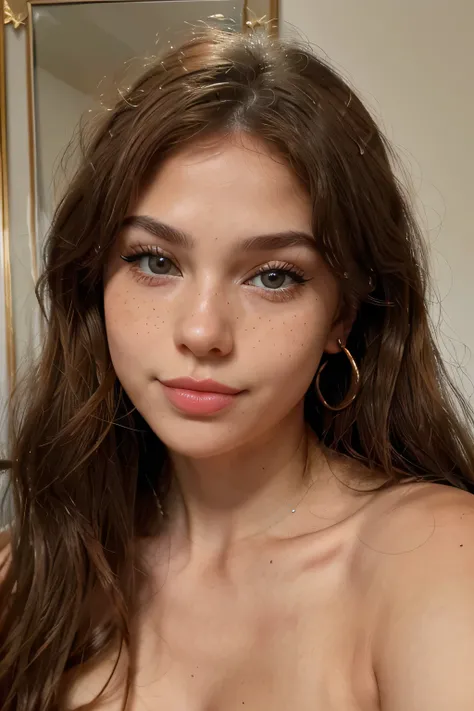 Forme du Visage : Slightly oval shape with high, well-defined cheekbones. Teint caramel chaud avec des nuances dorées pour un éclat naturel. hairs : hairs longs, brun foncé ou noir ébène, falling below the shoulders. Thick, wavy texture, with well-defined ...
