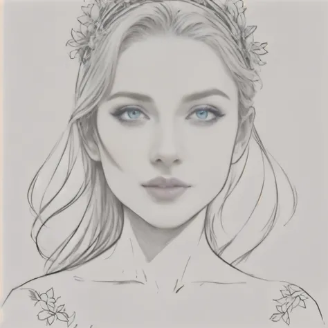 drawing of a woman with a flower crown on her head tattoo style, beautiful detailed body and face, detailed feminine face, detailed woman, a stunning portrait of a goddess, extremely detailed woman, beautiful detailed portrait, goddess. extreme hight detai...