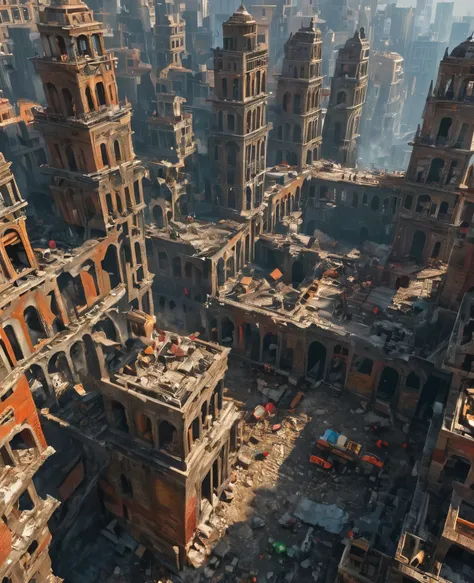 Drone Photography, people rebuild ruined city, high quality images, 4k, 