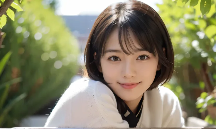 (Highest quality,masterpiece:1.3,Ultra-high resolution),(Very detailed,Caustics,8K),(Realistic:1.4,RAW shooting),22 years old,,(Im looking at the camera with a smile on my face)Hair、Soft sunlight,Natural light、Solo Snap、Black Hair、short hair、ストリートスナップ、カットソ...