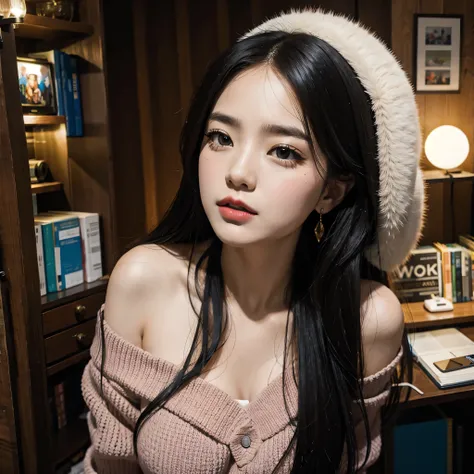 (head of'artwork, best quality:1.2), photo ultra réaliste d'just one 1girl, asian, black hair in sexy lingerie, photorelistic