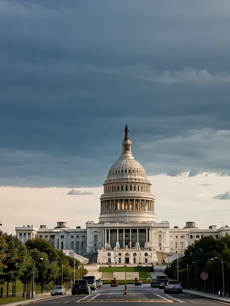 Footage of the Capitol building in Washington and the monolith in front of it