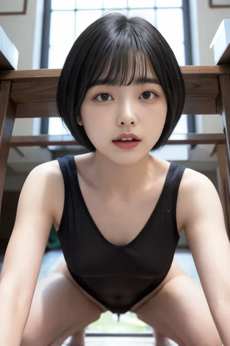 masterpiece、highest quality、1girl、1boy、super detailed、iokimao　black hair、short hair、very short hair、short hair、bangs　view here、d...