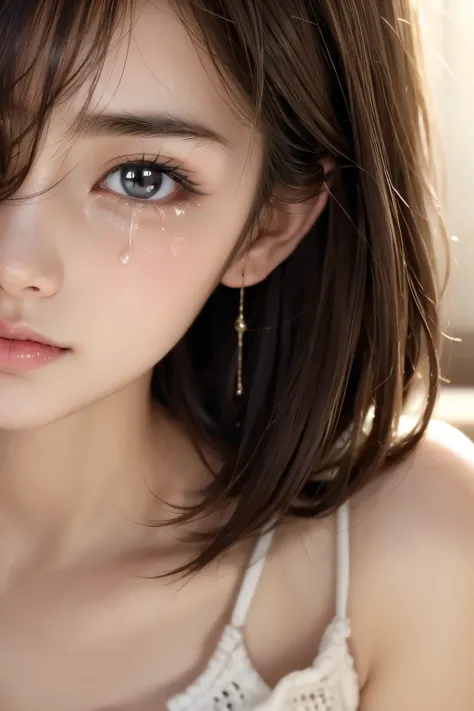 ((cry))、Cute 16 year old Japan、Highly detailed face、Attention to detail、double eyelid、Beautiful thin nose、Sharp focus:1.2、beauty:1.4、(Light brown hair、short hair、)、Pure white skin、Highest quality、masterpiece、Ultra-high resolution、(Realistic:1.4)、Highly det...