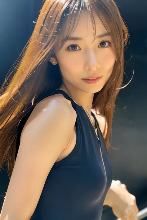 masterpiece, highest quality, High resolution, 16k, 8K, (((1girl,solo,))) prospect: skinny Japanese woman, 32 years old, long hair blown by the wind, plays around with the camera with a faint smile, (In the Dark), Perfect Eyes, detailed eyes, detailed face...