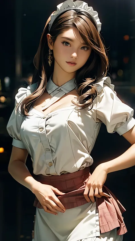 One girl, Cute Face,Pretty face, Amazing beauty, Cute Maid Dresses , ((Ultra high definition 1.9)),((Ultra High Resolution 1.9)),((Super high quality 1.9)),(masterpiece)), (Perfect lighting), (Small tits 1.9)), deep neckline Sexy belly button , Sexy appear...