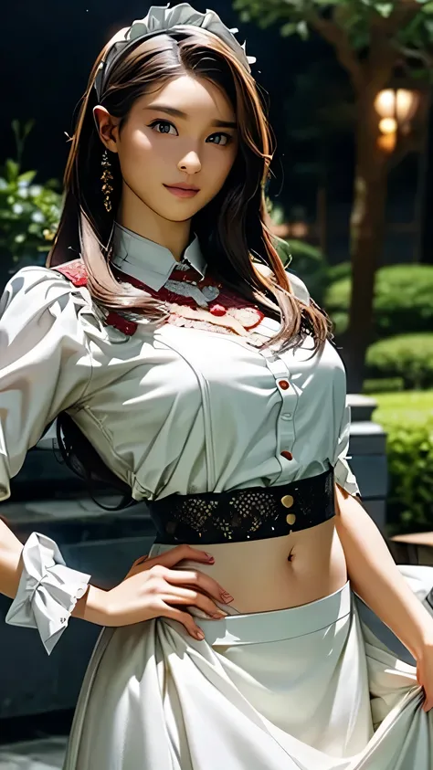 One girl, Cute Face,Pretty face, Amazing beauty, Cute Maid Dresses , ((Ultra high definition 1.9)),((Ultra High Resolution 1.9)),((Super high quality 1.9)),(masterpiece)), (Perfect lighting), (Small tits 1.9)), deep neckline Sexy belly button , Sexy appear...