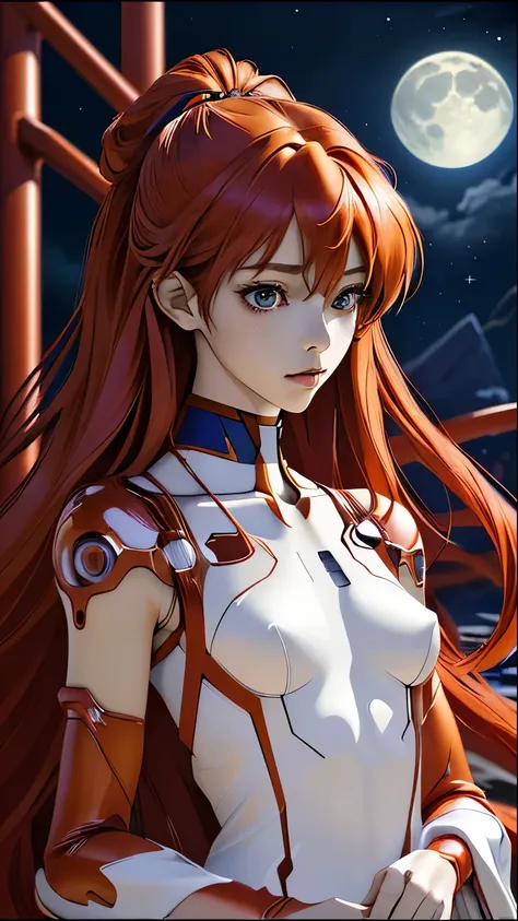 (Highest quality, masterpiece, colorful, Dynamic Angle, highest detailed)(Rei Ayanami), Upper body photo, Fashion photo of cute red long hair girl (Asuka Langley), dressing high detailed Evangelion red suit (High resolutionテクスチャ), Dynamic pose, Bokeh, (複雑な...