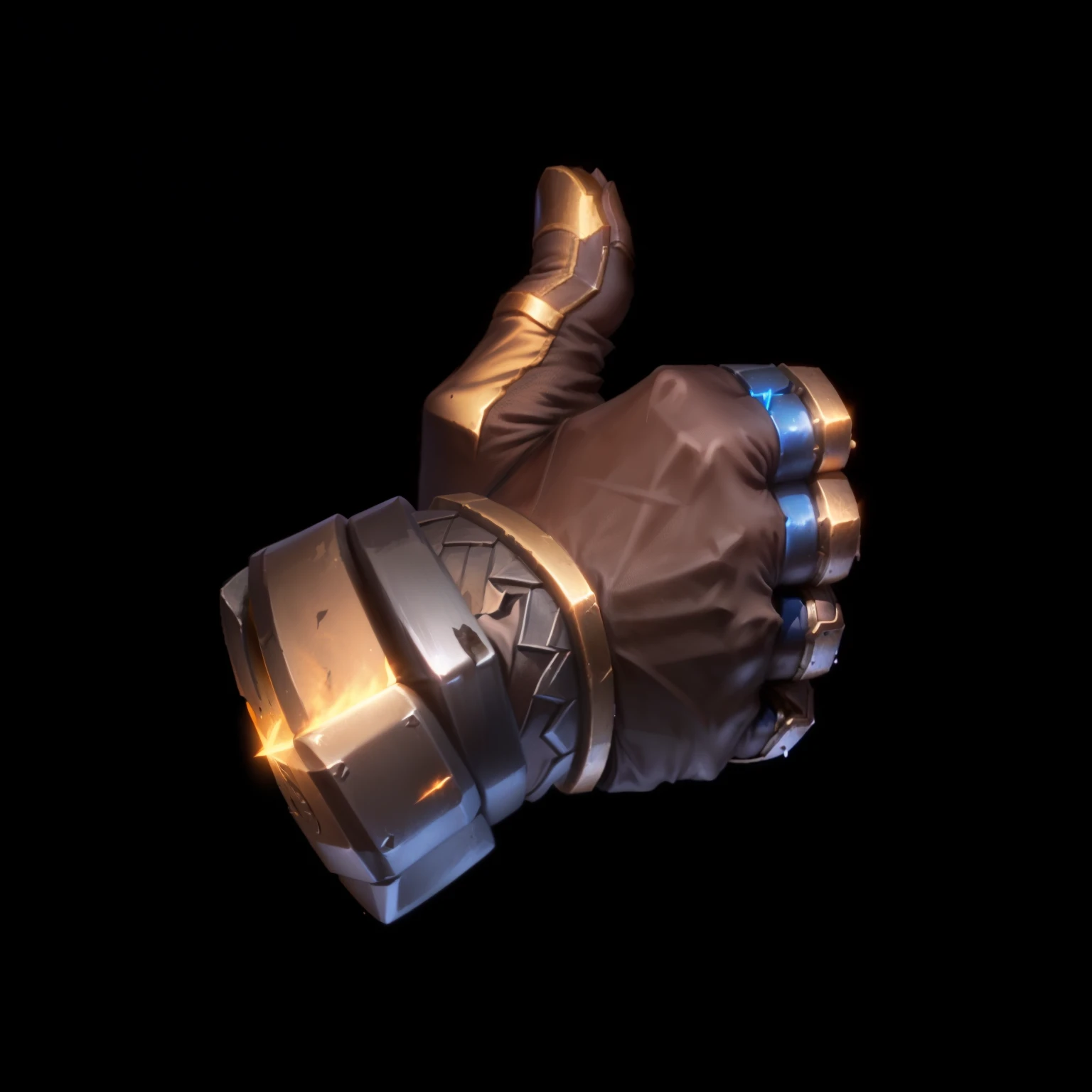 Role Playing Game Items, fantasy warrior gloves, Object Art, Metal gloves, Stylized shadows, Stylized hand drawn textures, thumbs up, Role Playing Game Items, Stylized pbr materials, wearing Metal gloves, thumbs up, 3d icons for mobile games,lol icon 