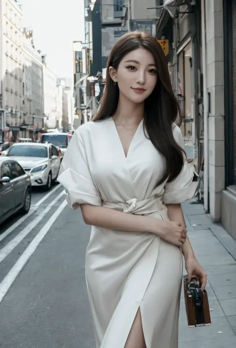 emma, a young asian woman, beautiful detailed eyes, beautiful detailed lips, extremely detailed eyes and face, long eyelashes, woman in a sexy modern dress, walking down the streets of new york city at nighthigh quality, cinematic lighting, photorealistic...