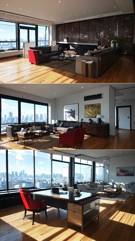 (best quality,4k,8k,highres,masterpiece:1.2),ultra-detailed,(realistic,photorealistic,photo-realistic:1.37),female CEO,red velvet blazer,short fit black pencil skirt,confident gaze,seductive smile,luxurious office,modern interior design,elegant hairstyle,w...
