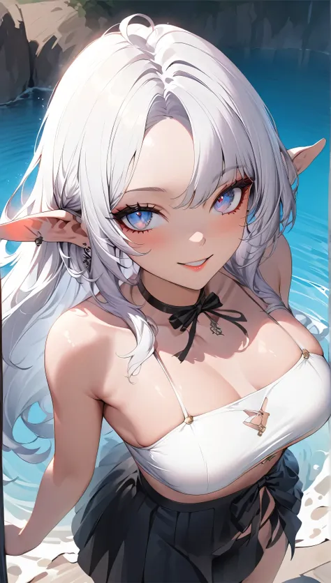 white hair blue eyes bikini anime girl, guvez on artstation pixiv, guvez on pixiv artstation, wopp and krenz kushat, detailed di...