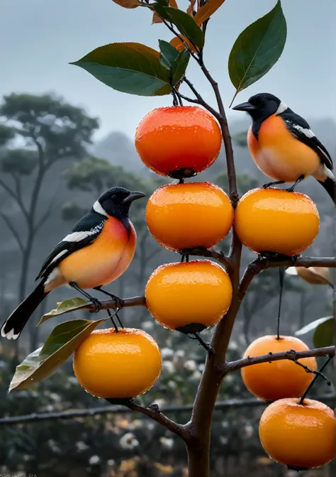 Two magpies standing on a branch，best quality, high resolution，masterpiece，High Detail，16K
