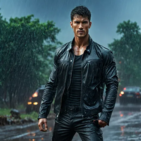 acting(((martial arts superstar)),black pants, realist:1.3,( fotorrealist, 8K, original photo, high quality, masterpiece, epic lights. close up, center image), (prospect),((1 Handsome guy with confident and well-proportioned muscles, post apocalyptic, Guer...