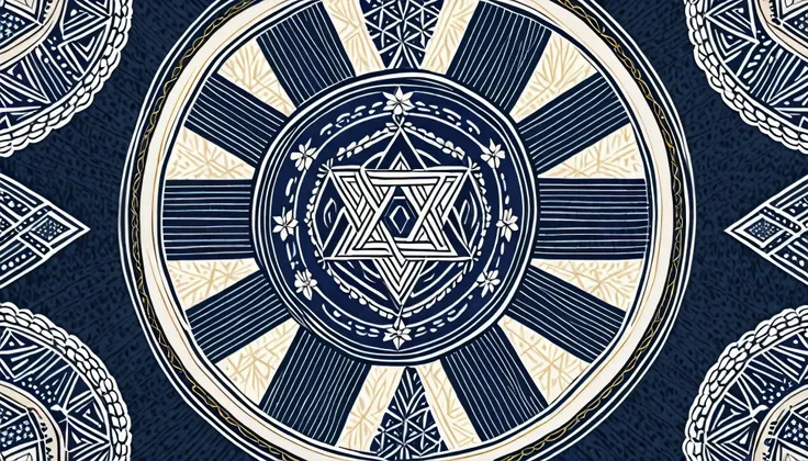 Navy blue kasuri kimono pattern,The Shield of David in the center