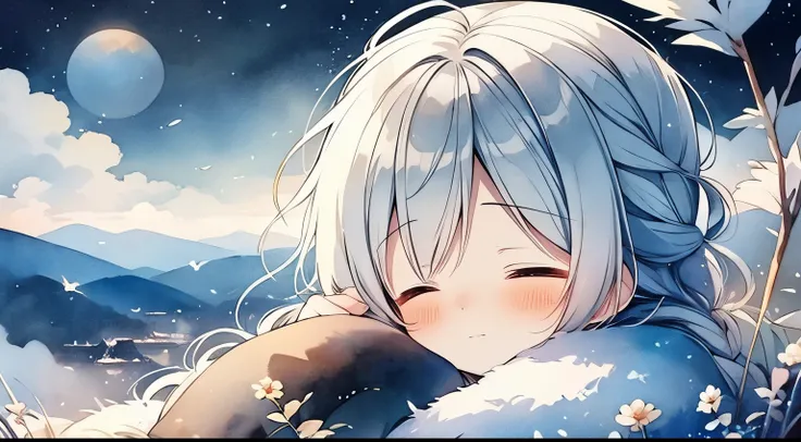 Above the Clouds、sleep、Calm、Sleep、Watercolor、landscape,Starry Sky、 pixiv Contest Winner,background、Fantasy、night、Fantasy、Dream Painting、Highest quality、アニメのbackground、masterpiece、Very detailed、Great art、Atmospheric anime、Starry Sky、Detail enhancements、Fant...