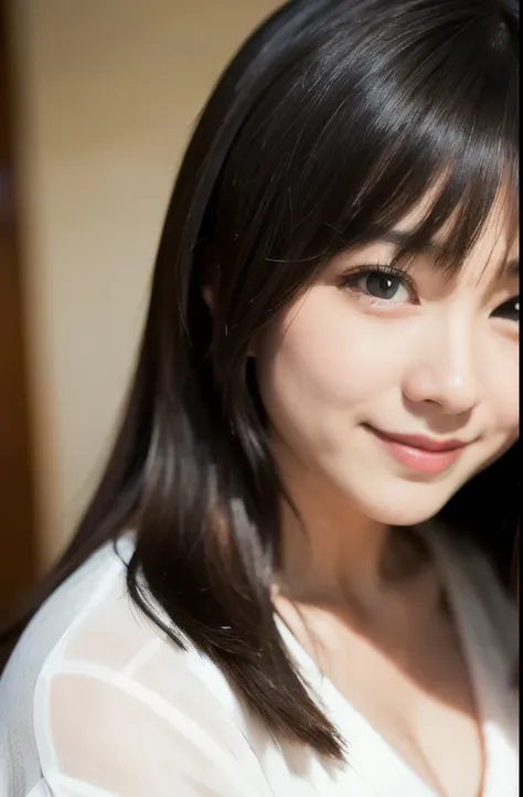 best quality, face focus, soft light, ultra high res, (photorealistic:1.4), RAW photo,(Shinozaki Ai),
1japanese girl, solo, cute, kawaii, smile, (pupil, lights in the eyes),  detailed beautiful face, (busty),(high resolution detail of human skin texture),(...