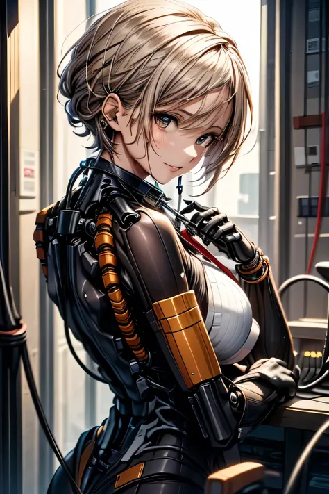 (((masterpiece))), (((Highest quality))), ((Very detailedな)), (Detailed CG illustrations), ((Very delicate and beautiful)),Cinematic Light,((One mechanical woman)), alone,mature,Big and ample breasts,Plump, whole body, (Machine made joints:1.4),((Mechanica...