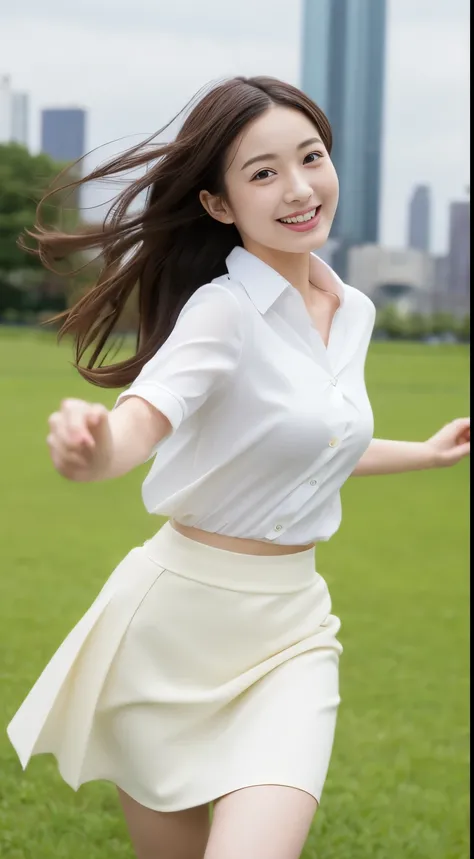 Attractive lonely woman in white collar shirt and tight skirt in the city、Japanese、1 person、Young and cute gravure idol,  photographrealistic: 1.5、Japanese, droopy eyes: 1.3, perfect proportions, portrait, , ((real skin)) 
Smiling face、Running towards me、F...