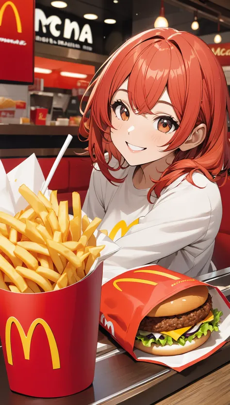 Mac、red、Girl、smile、Inside McDonald&#39;s