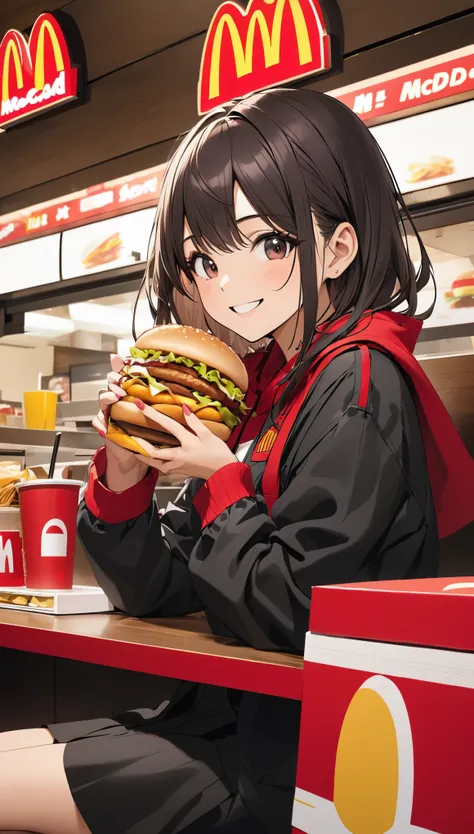 Mac、red、Girl、smile、Inside McDonald&#39;s