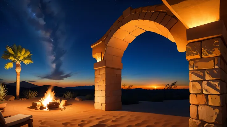 desert vista at night, bonfire