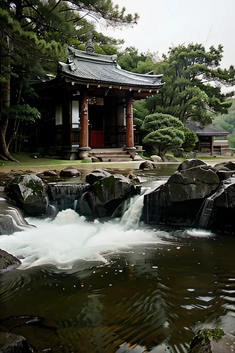 styhuke, (sgnovelcg:1.2), sgzeronovelcg, no_humans, japanese shrine, scenery, water, fog