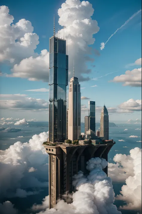 Cloud City&#39;s Sky Garden, A strange tower floating in the clouds, Changes color depending on the light, A mysterious fog hangs over, Floating Crystal, squirt, 8K detailed