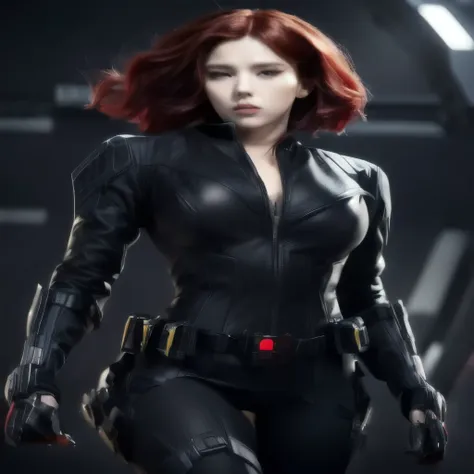 a woman in a black widow suit with red hair, black widow, scarlett johansson black widow, elizabeth olsen as black widow, emma w...