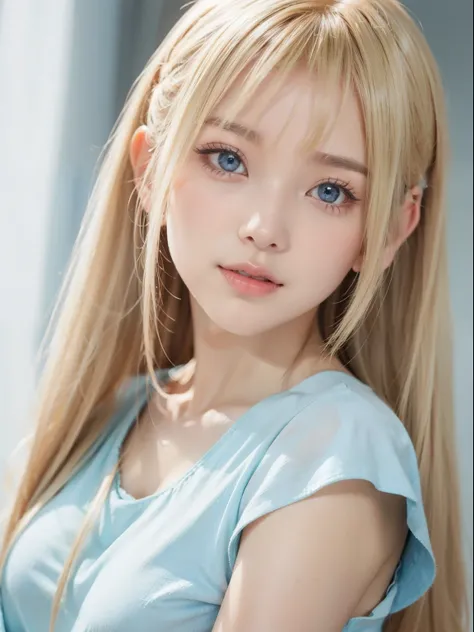 Extraordinary sexiness、beautiful, Gentle and cheerful expression、Sexy and fresh look、Perfect, beautiful and cute face、short ponytail、Long bangs between the eyes,、super long blonde straight hair、beautiful facial hair、아주 귀여운 beautiful 섹시한 젊은 작은 여자、매우 완벽하고 아름...
