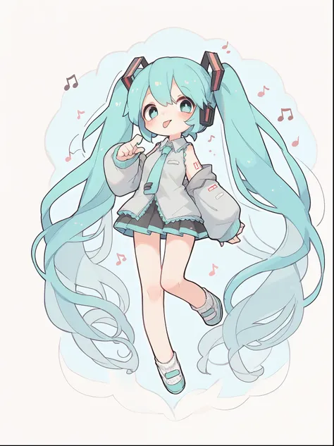 woman、hatsune miku、sticking tongue out、pretty、full body、leaned to front、music notes、