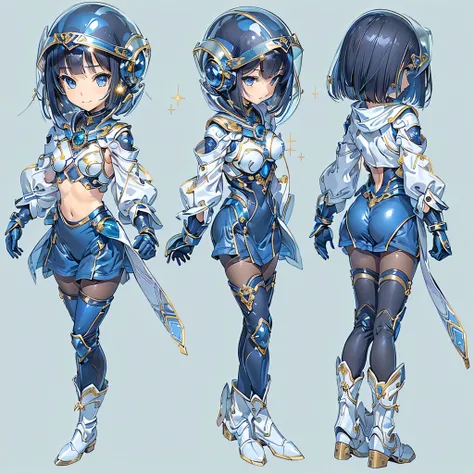 (masterpiece、Highest quality、Highest Resolution、Clear_image、Detailed details、Angle from above): (Whole body、One 20 year old girl、Japanese Faces、Small Face、Slender、Navy blue super short bob cut hair、(Hidden small breasts:1.3)、Sparkling blue eyes、Shiny pilot...