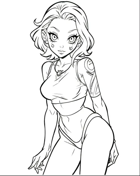 coloring page for kids, a pin-up girl tattoo, standing, complete body, for coloring
books, simple line, high contrast, white bac...