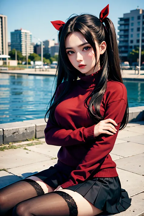 (masterpiece), best quality, expressive eyes, perfect face, 1girl, solo, rintohsaka, mary r. as rin tohsaka, aqua eyes, black ha...