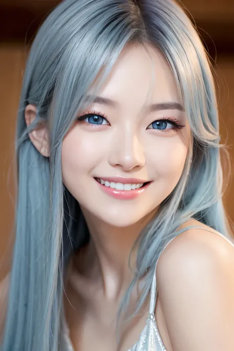 Beautiful Dragon Girl、White skin、blue eyes、Silver Hair、smile、