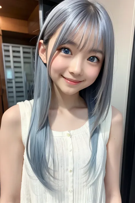 Beautiful Dragon Girl、White skin、blue eyes、Silver Hair、smile、