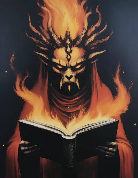 deity of fire reading a book, novuschroma64 style