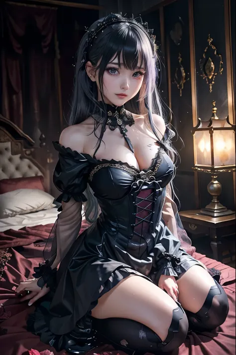 ハードなDark Gothicメイク、Black dark eyeshadow、sad、Good skin radiance、Dark Gothicメイク、Dark smile、palace、The beauty of fragrance、24-years-old、Expressions of intense sexual pleasure、Embarrassed look、Dark Gothic、Highest quality、Expression of sexual pleasure without p...